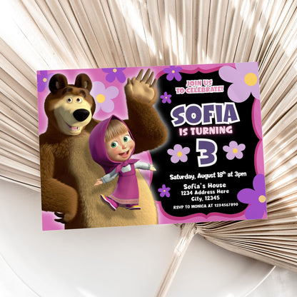 Masha and the Bear birthday invitation