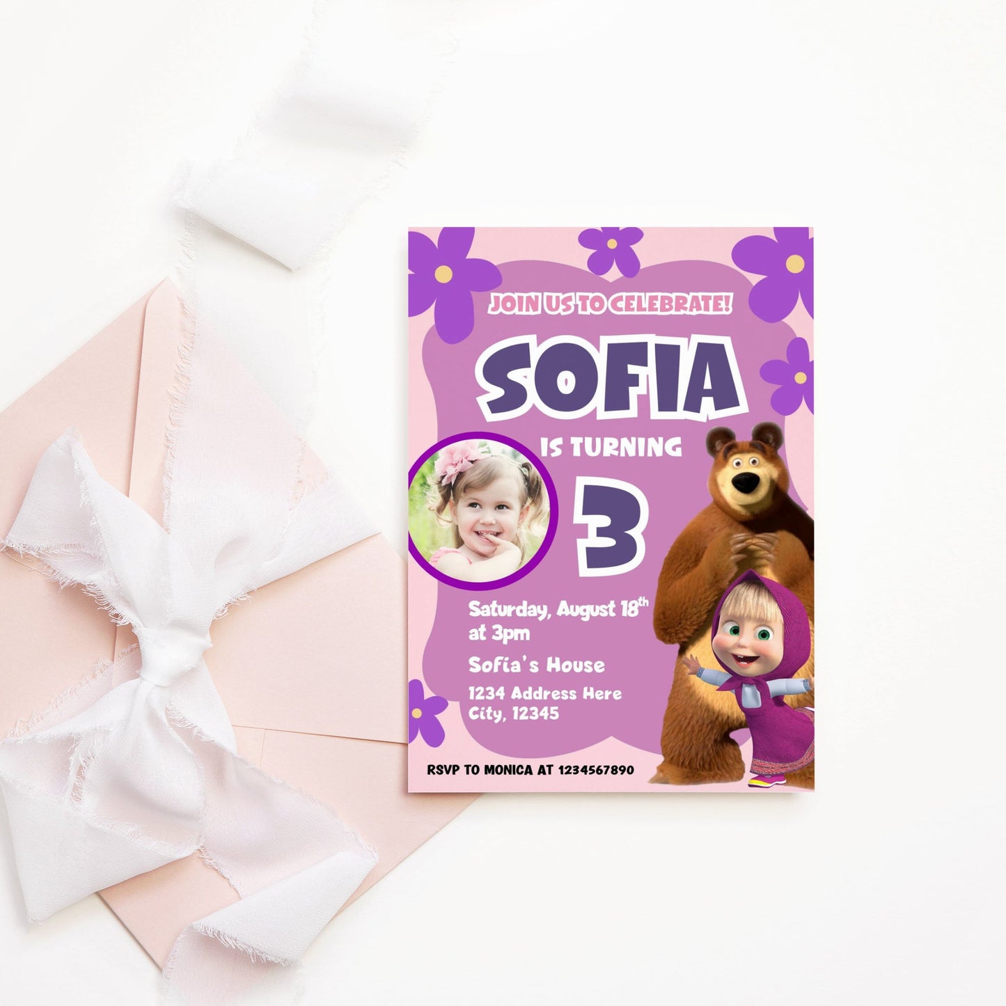 Masha and the Bear photo invite