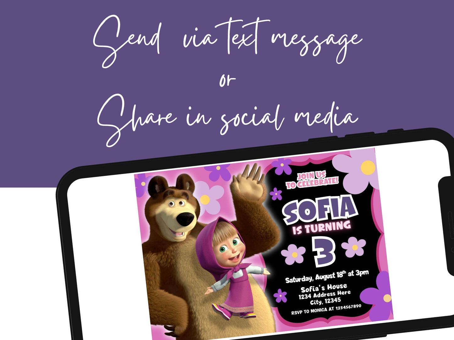 Masha and the Bear birthday invitation