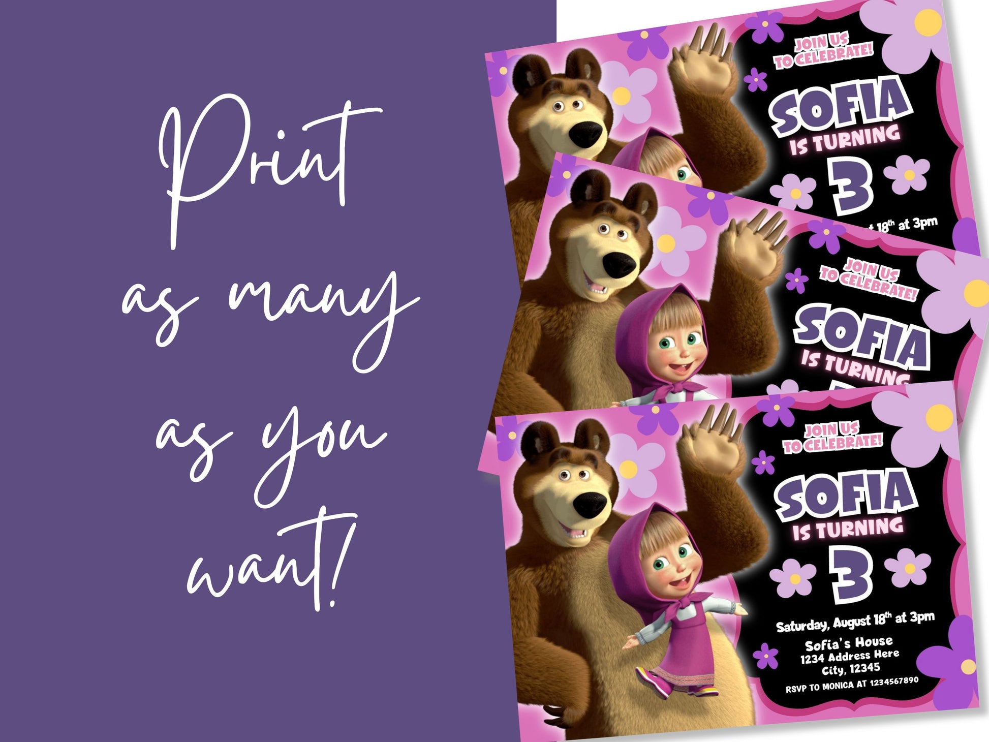 Masha and the Bear birthday invitation