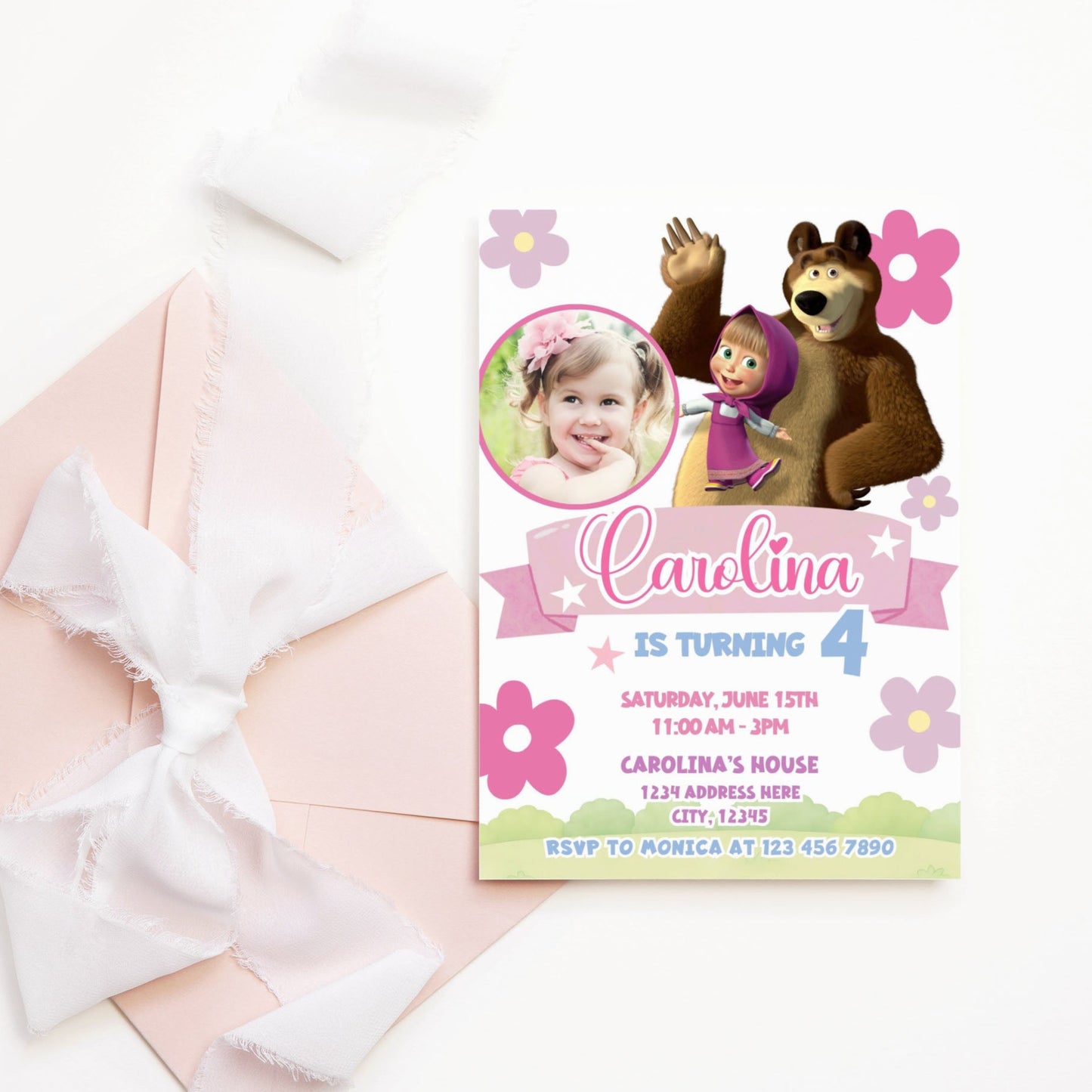 masha and the bear photo invitation