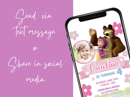Masha & the Bear Photo Invitation - Canva Template