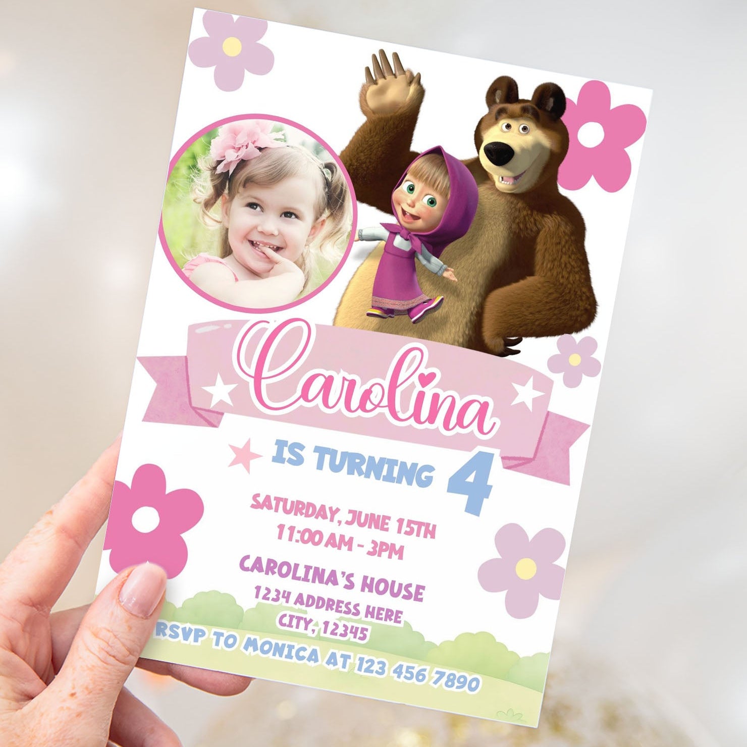 masha and the bear photo invitation