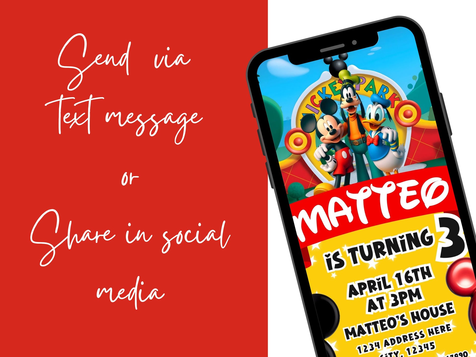 Mickey Mouse & Friends Birthday Invitation Editable Template Mama
