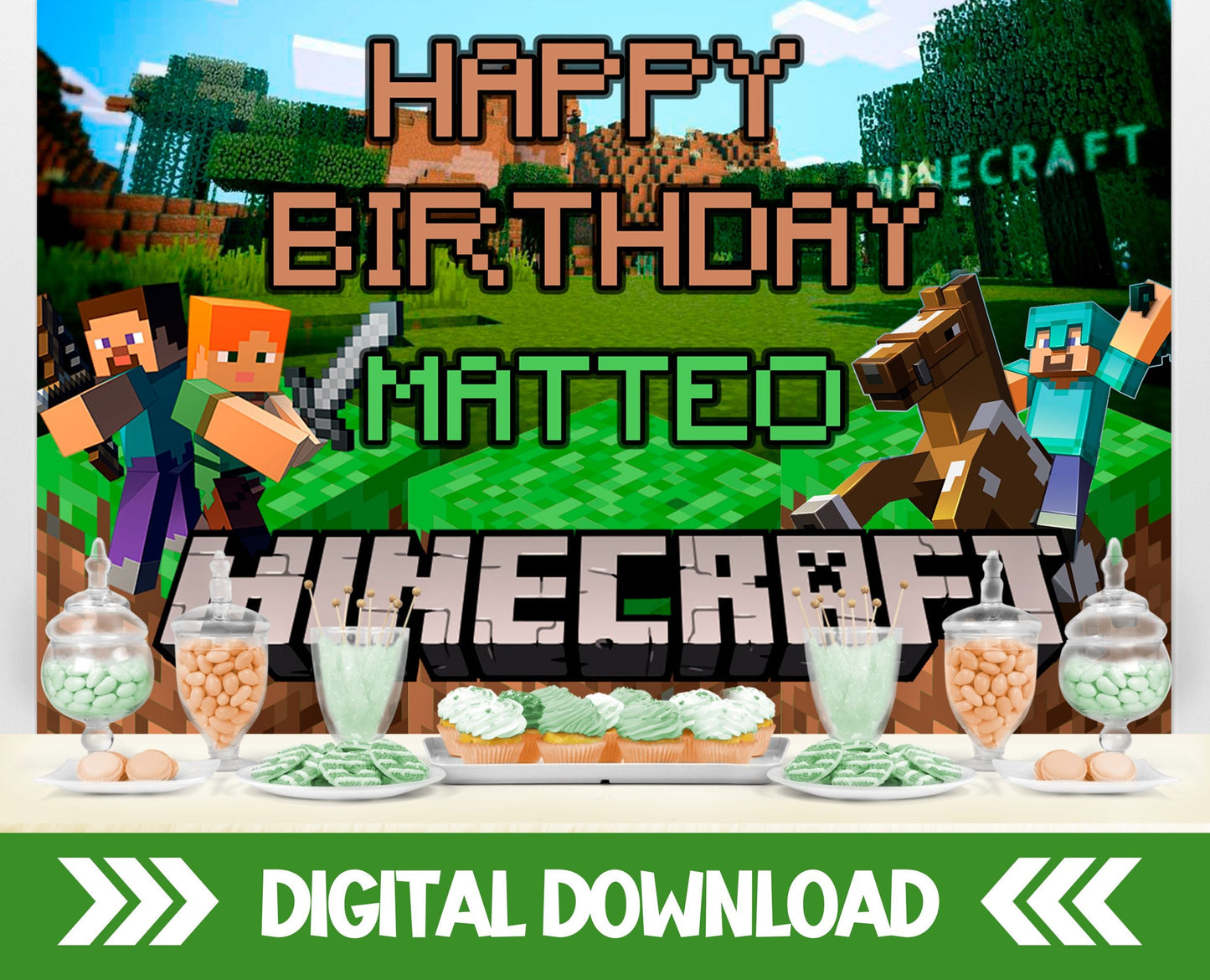 Minecraft Birthday Backdrop - Backdrops - Mama Life Printables