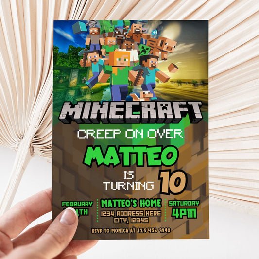 Minecraft Birthday Invitation - Canva Template - Invitations - Mama Life Printables
