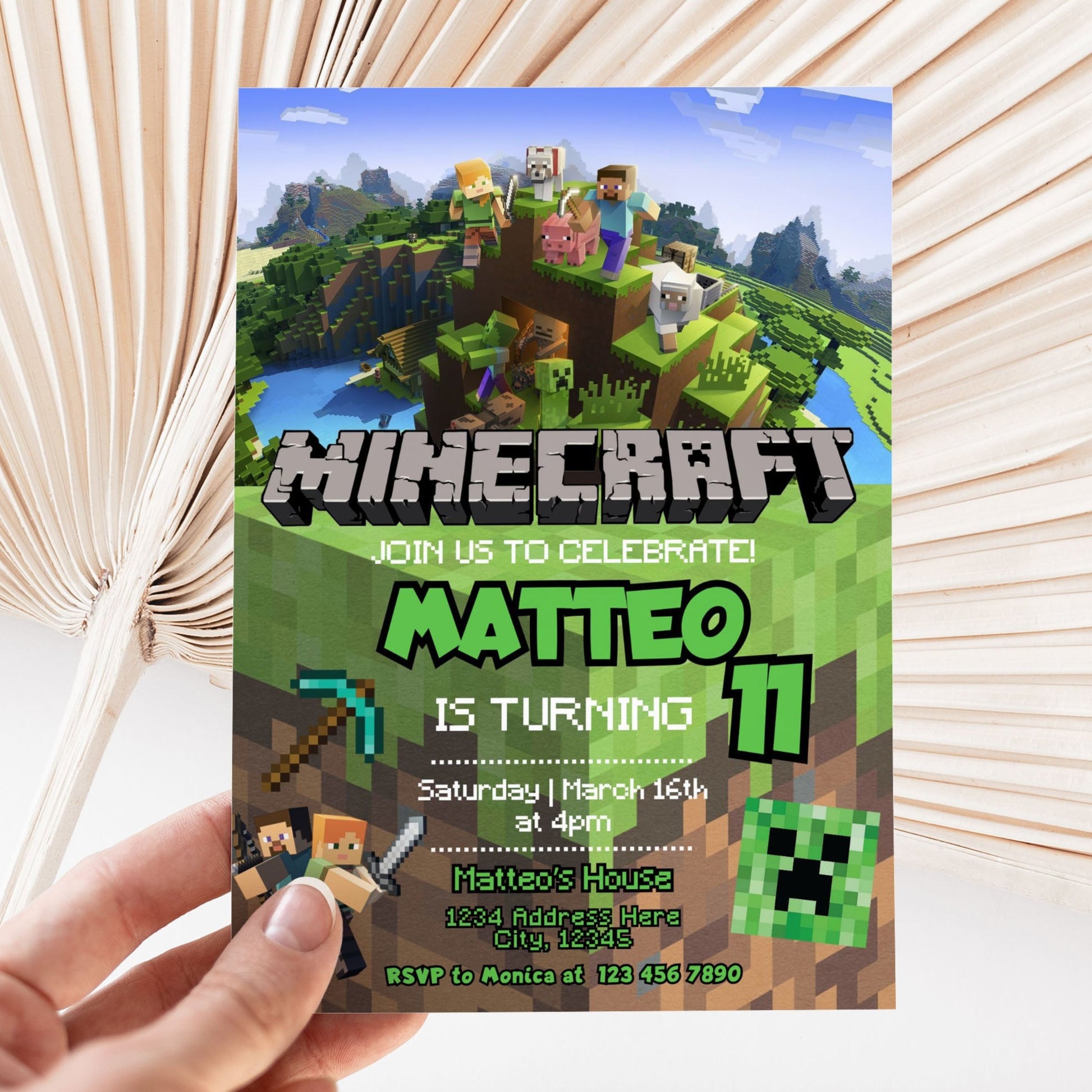 Minecraft Birthday Invitation Template Ready for Editing in Canva