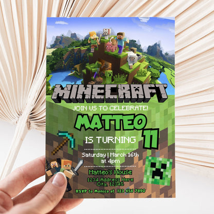 Minecraft Birthday Invitation Template Ready for Editing in Canva