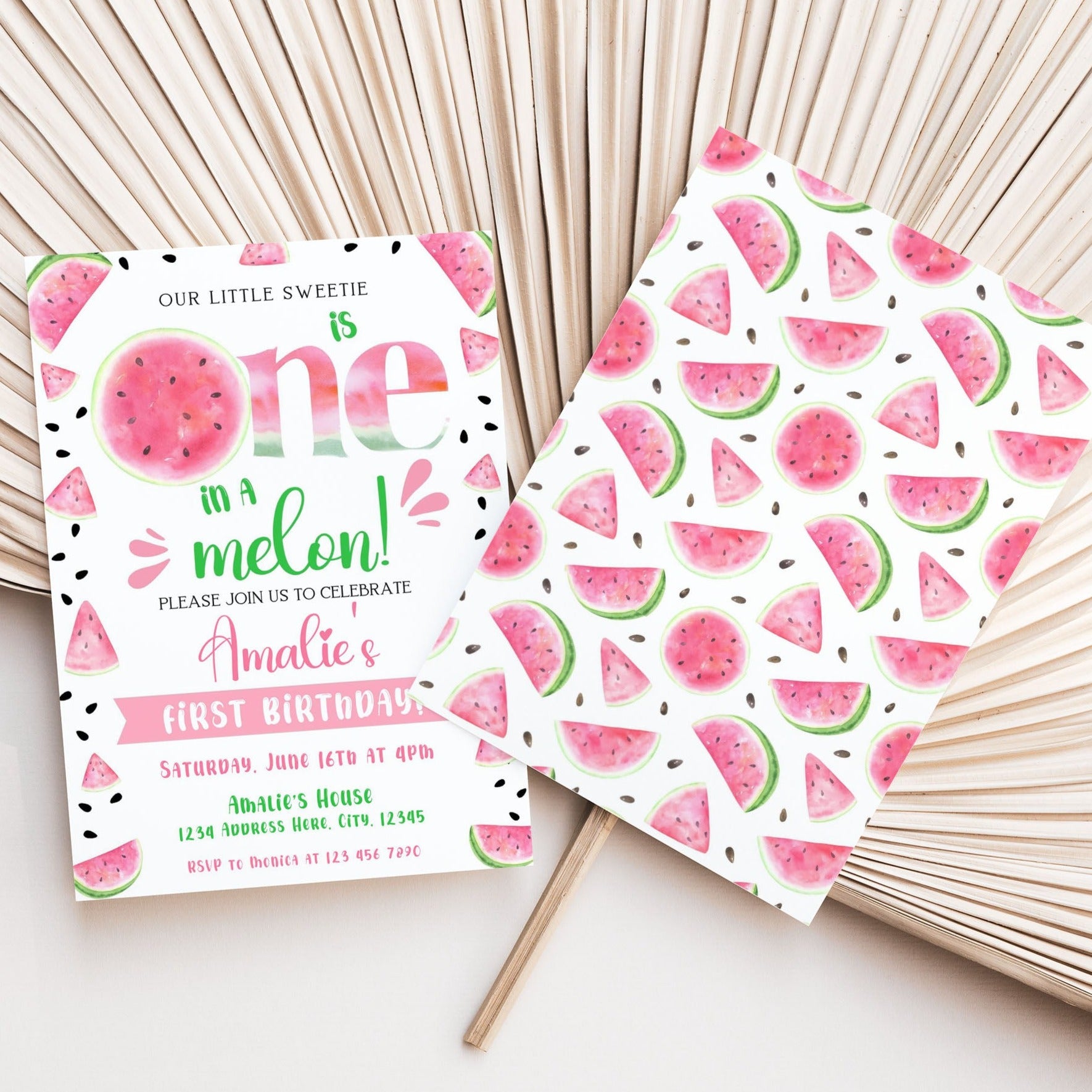 Charming Watermelon Design Invitation for Your Child's First Birthday