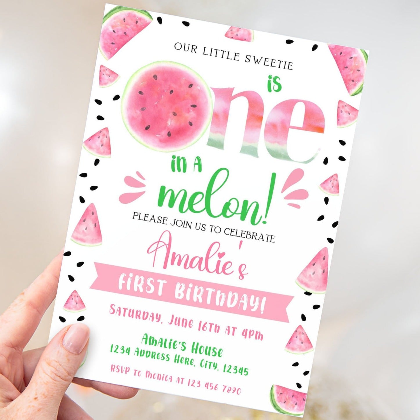 Charming Watermelon Design Invitation for Your Child's First Birthday