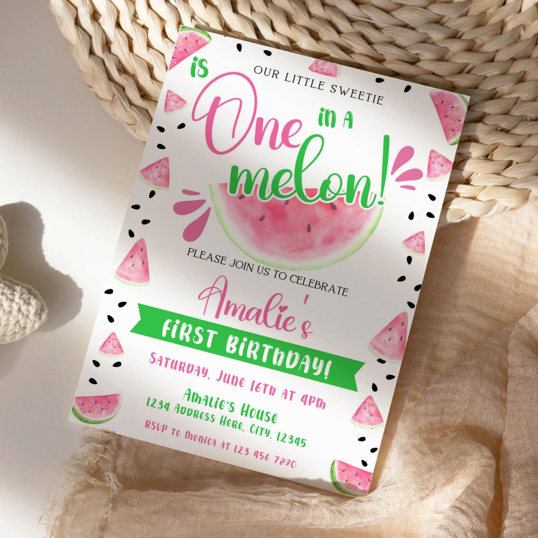 Adorable Watermelon Themed Invitation for a First Birthday Party