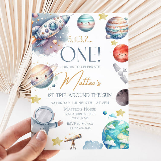 outer space first birthday invitation