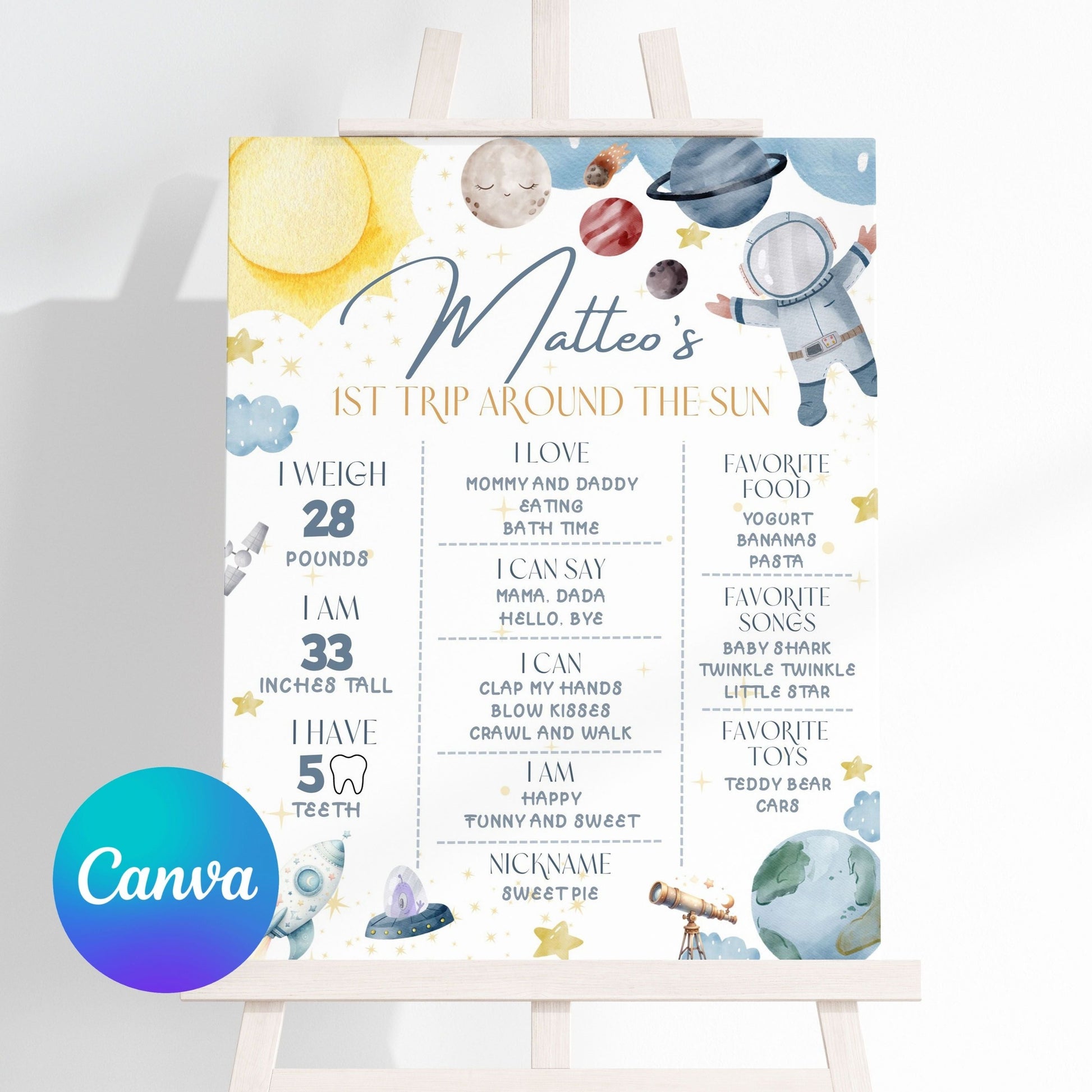 Space-themed Baby milestone board