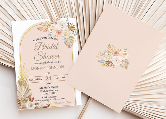 Pampas Boho-style Bridal Shower Invitation Template - Invitations - Mama Life Printables