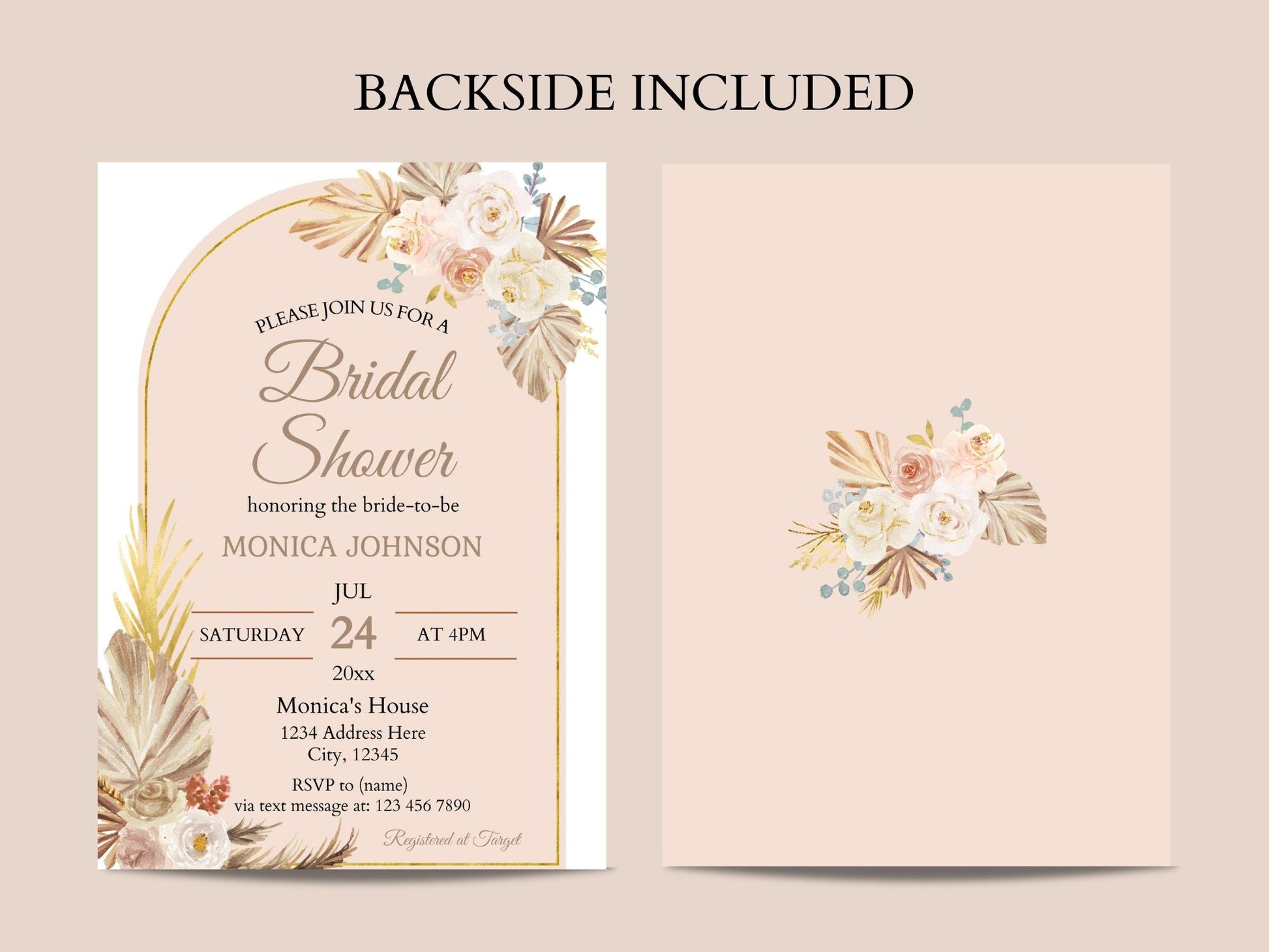 Pampas Boho-style Bridal Shower Invitation Template - Invitations - Mama Life Printables