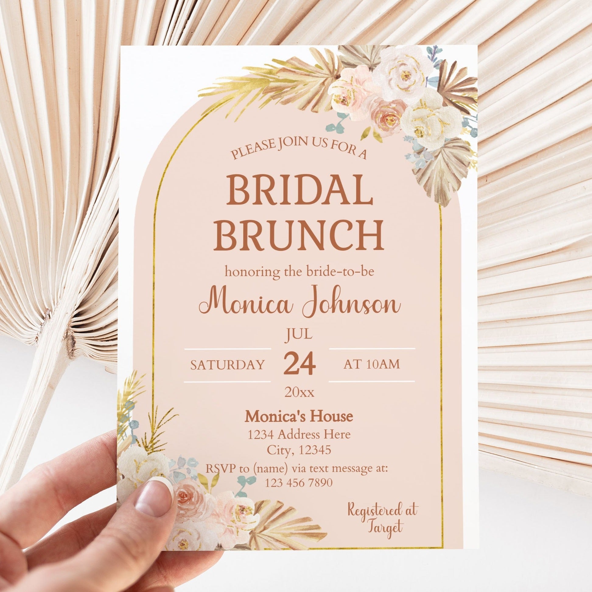 Pampas Grass Bridal Brunch Invitation Template - Invitations - Mama Life Printables