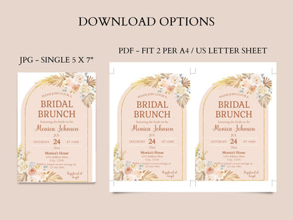 Pampas Grass Bridal Brunch Invitation Template - Invitations - Mama Life Printables