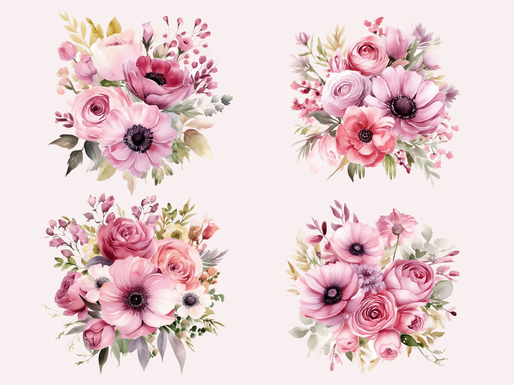 Pink Watercolor Flowers Cliparts | High-Quality PNG - Digital Artwork - Mama Life Printables