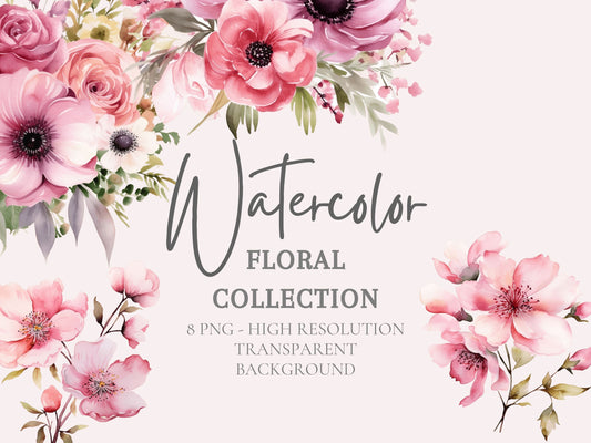 Pink Watercolor Flowers Cliparts | High-Quality PNG - Digital Artwork - Mama Life Printables