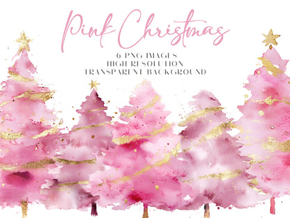 pink and gold christmas trees png cliparts
