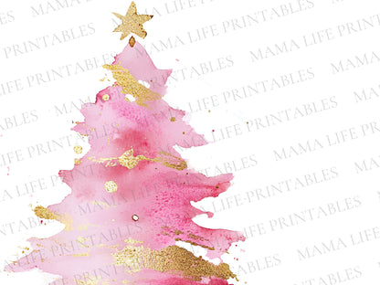 pink and gold christmas trees png cliparts