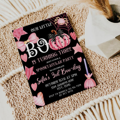 custom pink halloween birthday invite