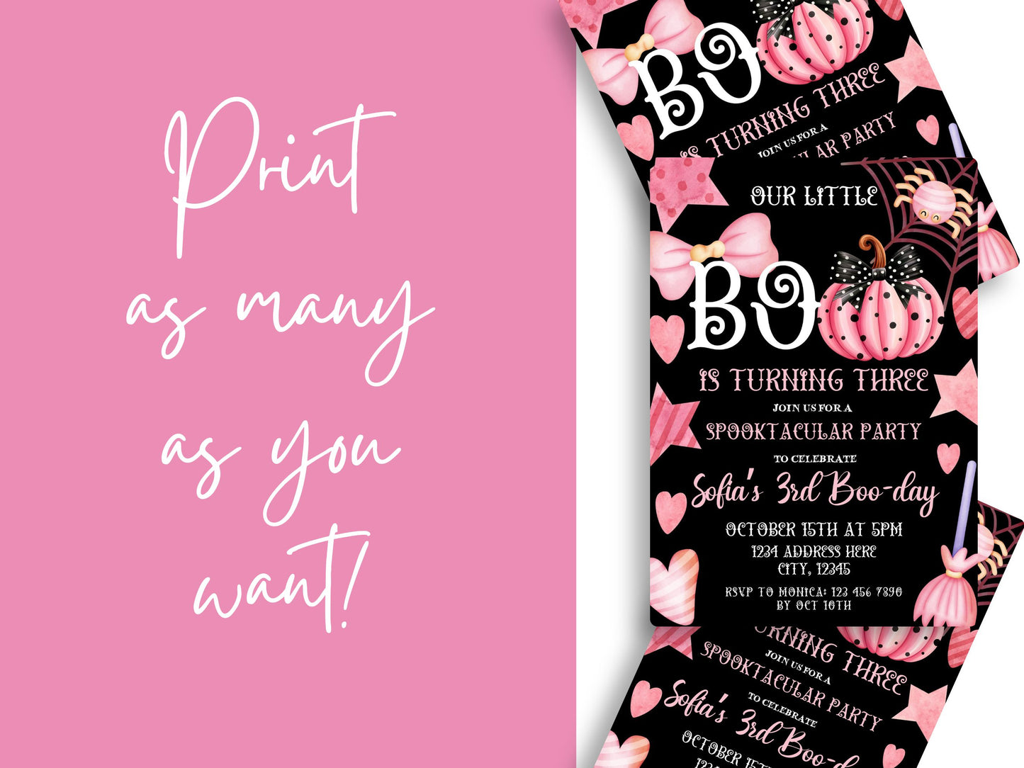 custom pink halloween birthday invite