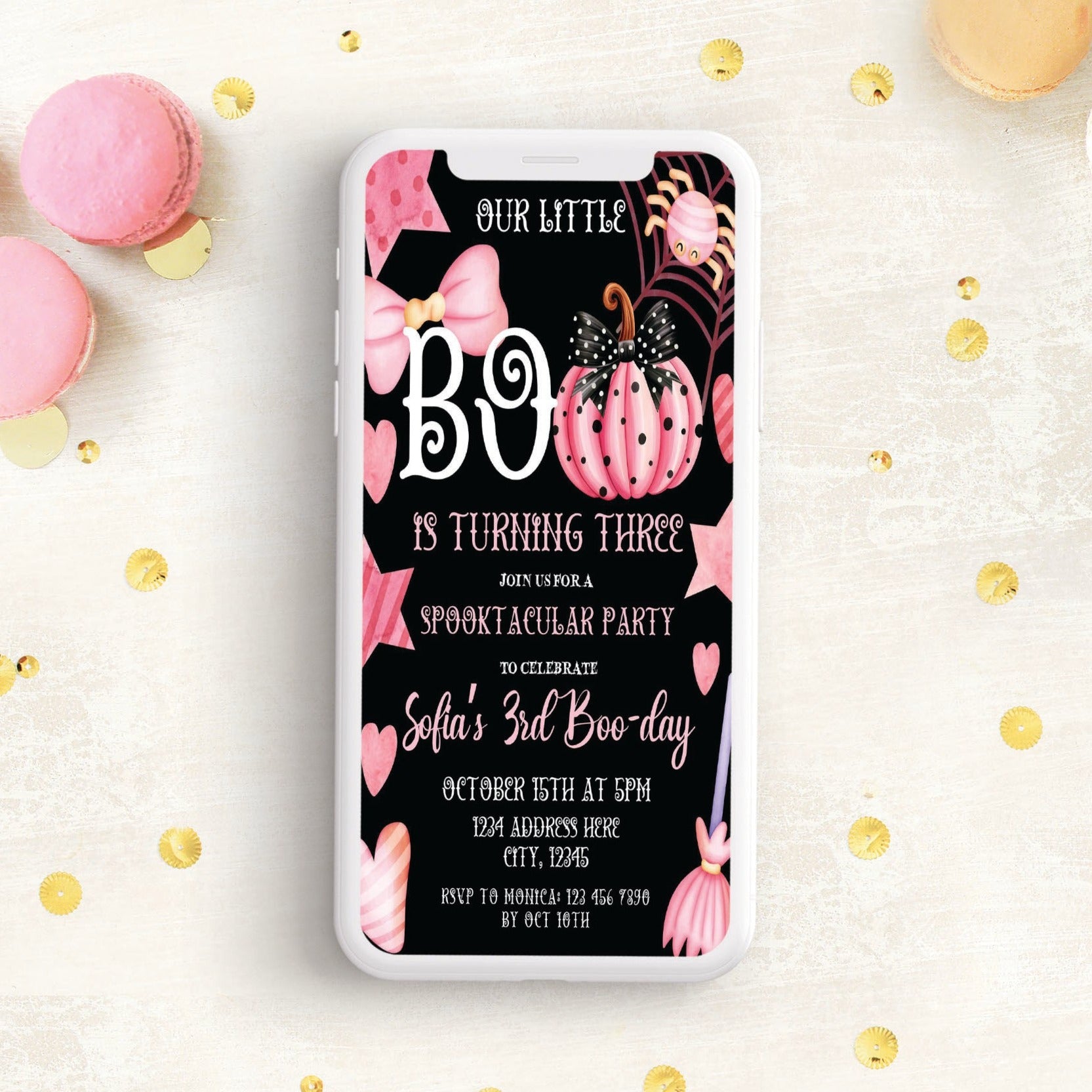 custom pink halloween birthday invite