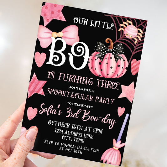 custom pink halloween birthday invite