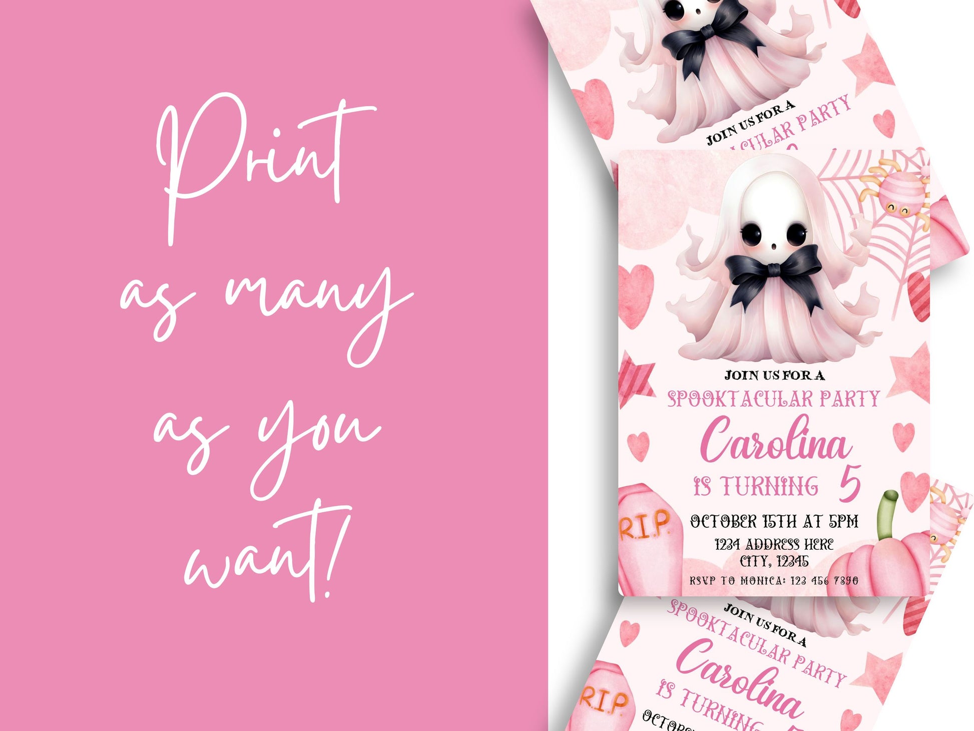 pink halloween birthday invite - canva template