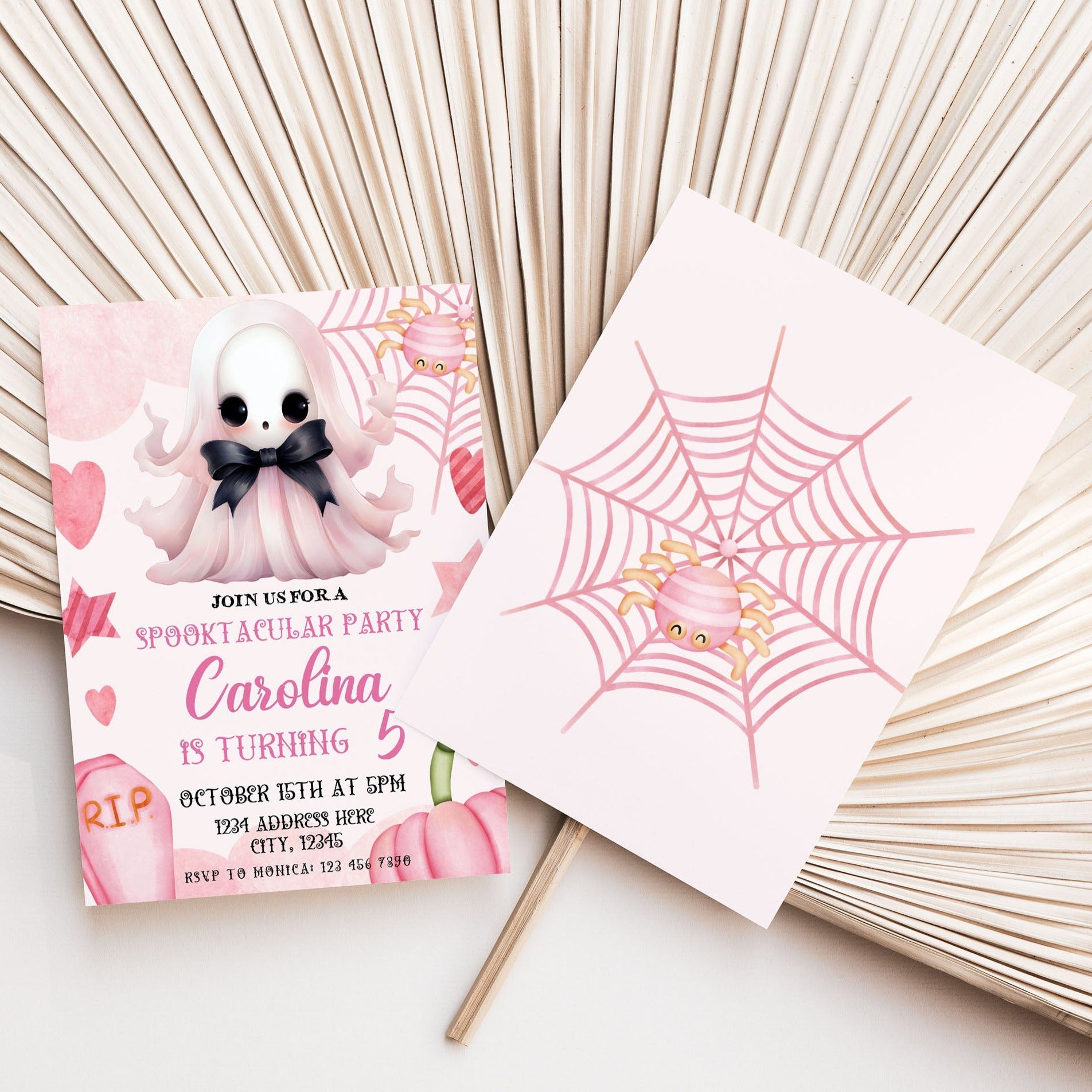 pink halloween birthday invite - canva template