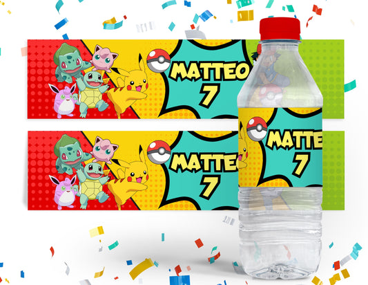 Pokémon Water Bottle Labels - Canva Template - Party Supplies - Mama Life Printables