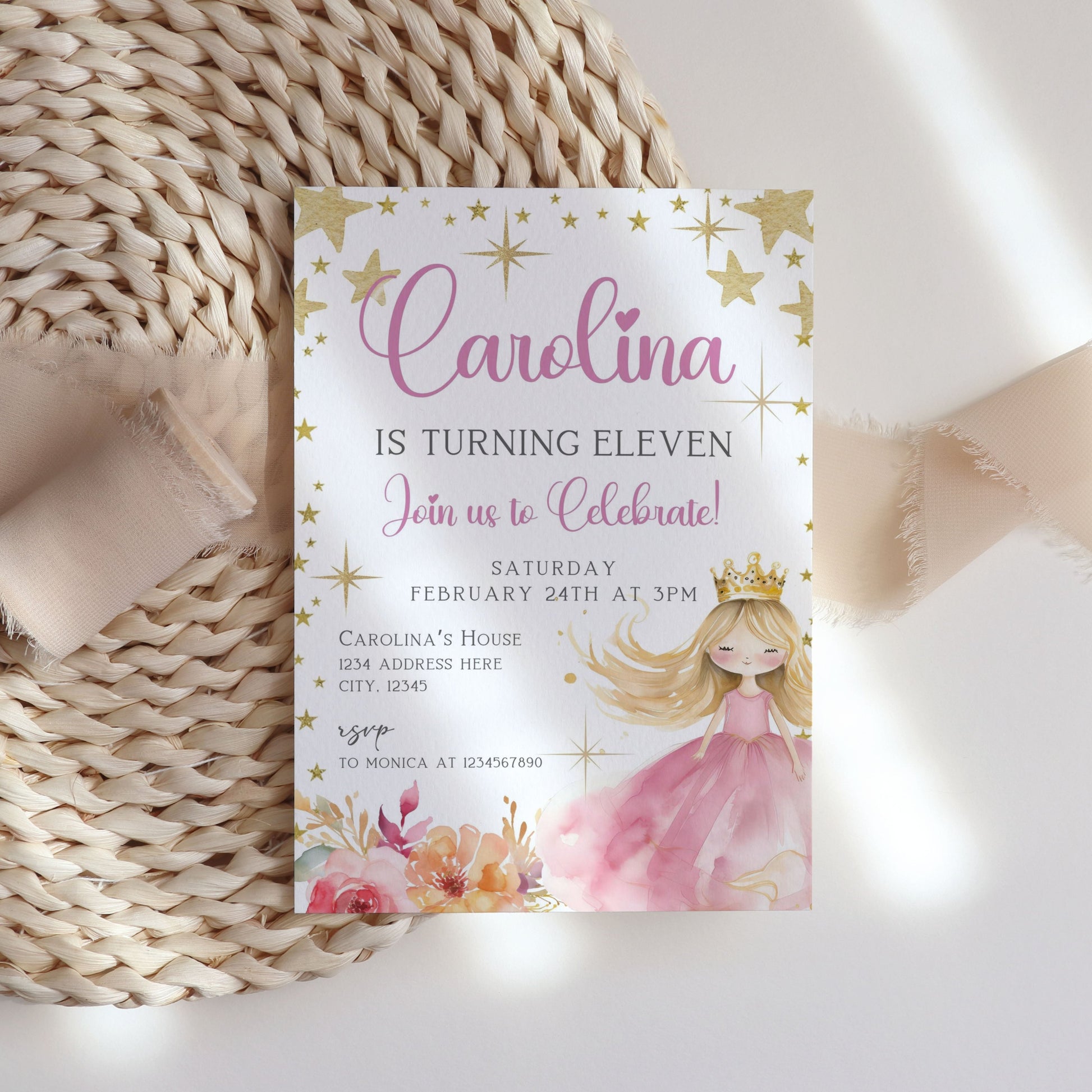 Princess birthday invitation editable
