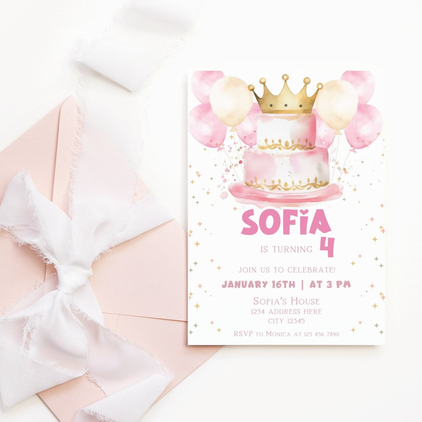 princess cake birthday invitation template