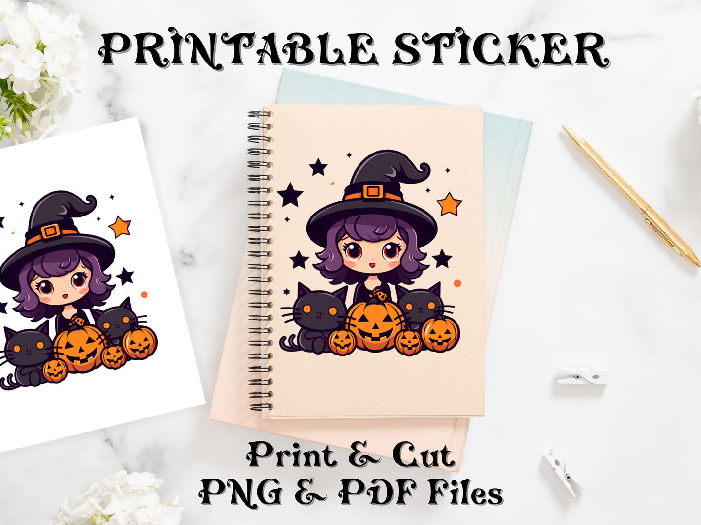 Printable Cute Halloween Witch Sticker - Stickers - Mama Life Printables