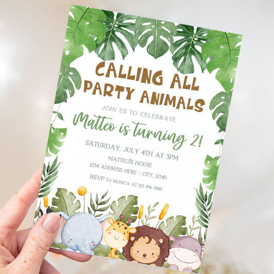 jungle animals birthday invitation template