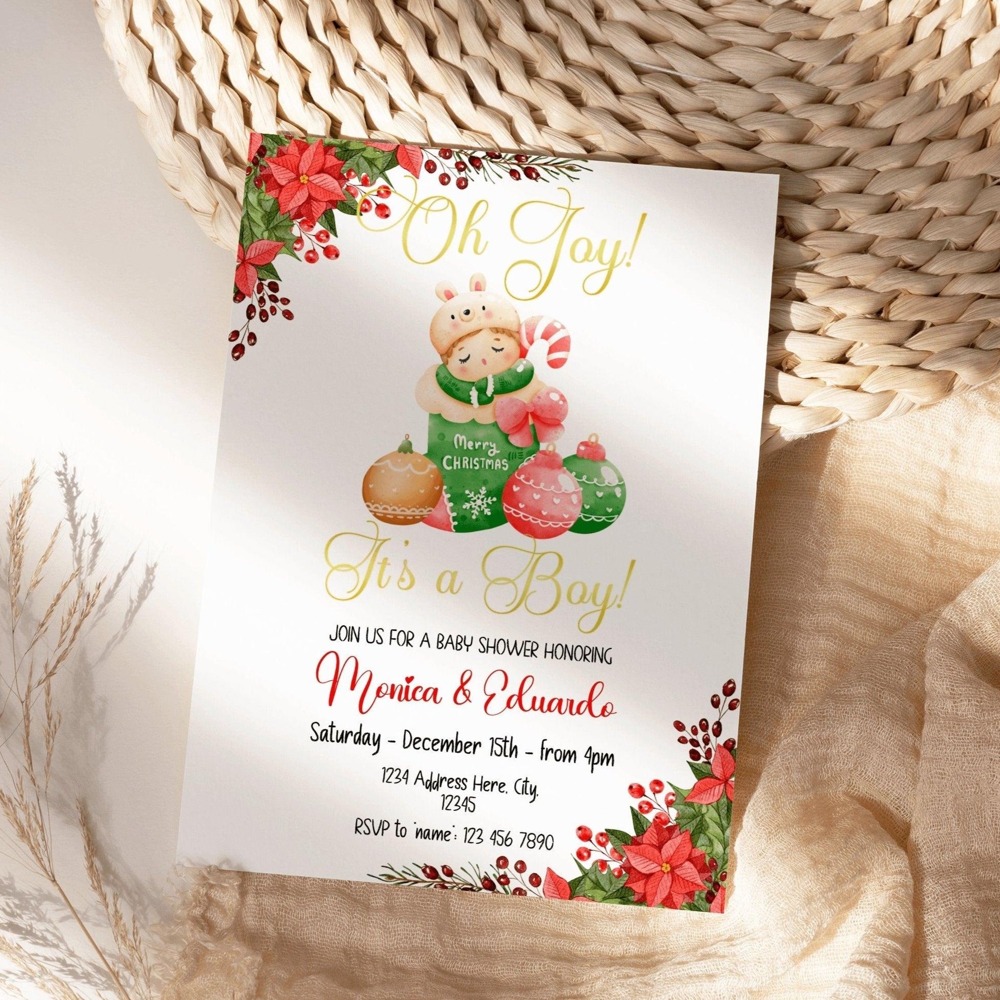 Invitación navideña para baby shower niño – Mama Life Printables