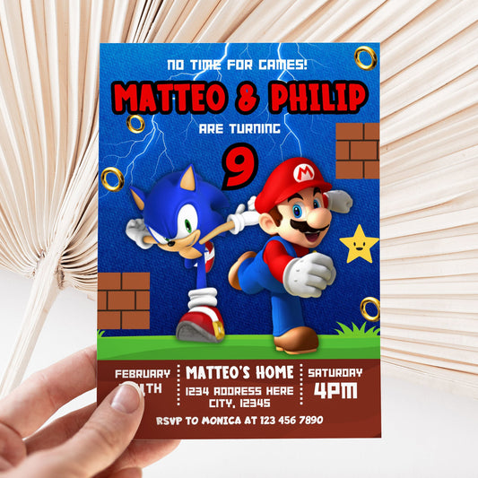 Sonic vs Mario birthday invitation