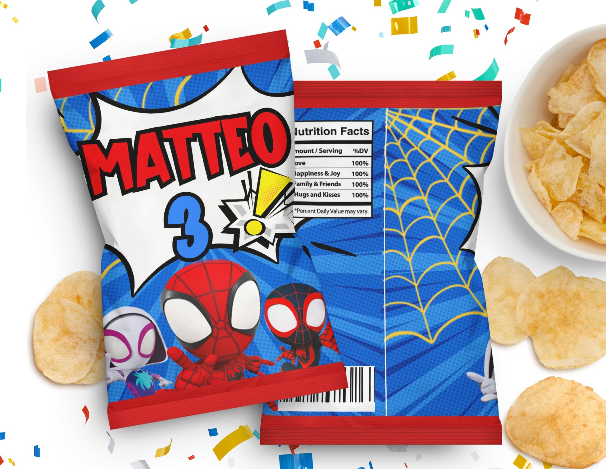 Spiderman Chip Bag - Canva Template - Party Supplies - Mama Life Printables