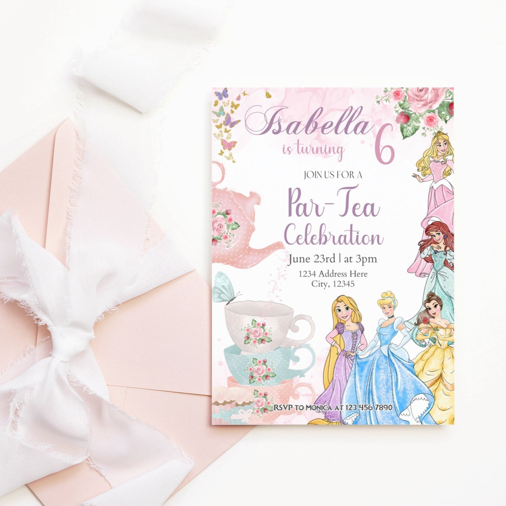Tea Party Princess Invitation - Canva Template - Invitations - Mama Life Printables