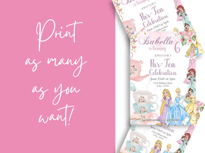 Tea Party Princess Invitation - Canva Template - Invitations - Mama Life Printables