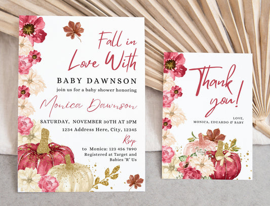 Thanksgiving Baby Shower Invitation & Thank You Card - Invitations - Mama Life Printables