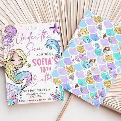 Under the Sea Glitter Mermaid Birthday Invitation - Canva Template - Invitations - Mama Life Printables