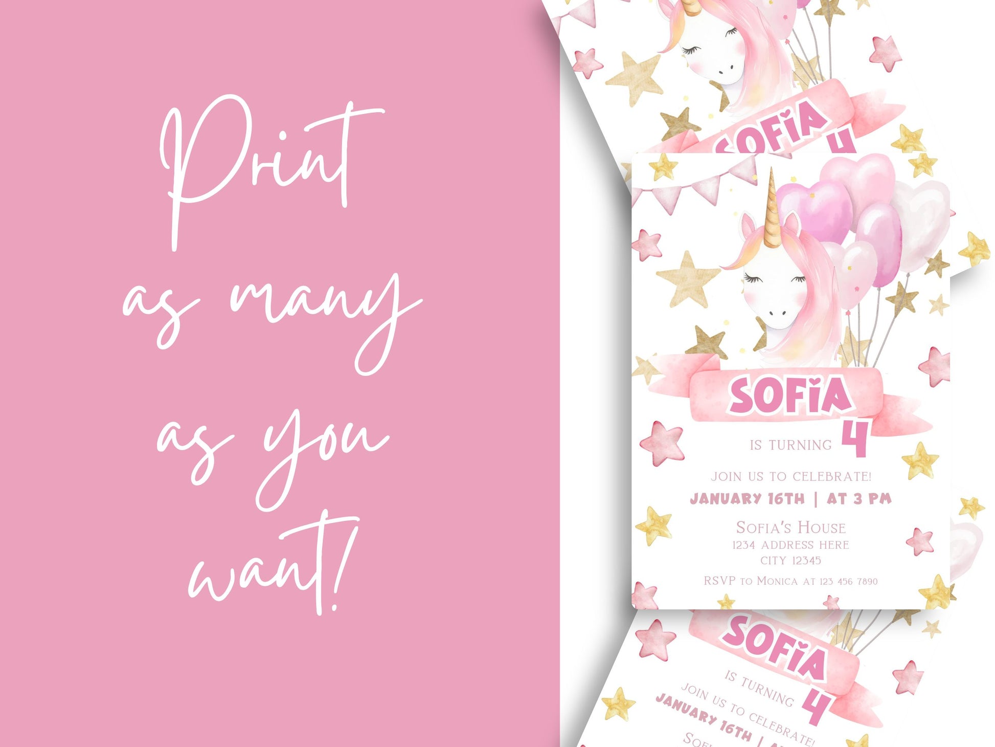 unicorn birthday invitation editable in canva