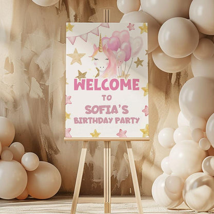 unicorn birthday party welcome sign