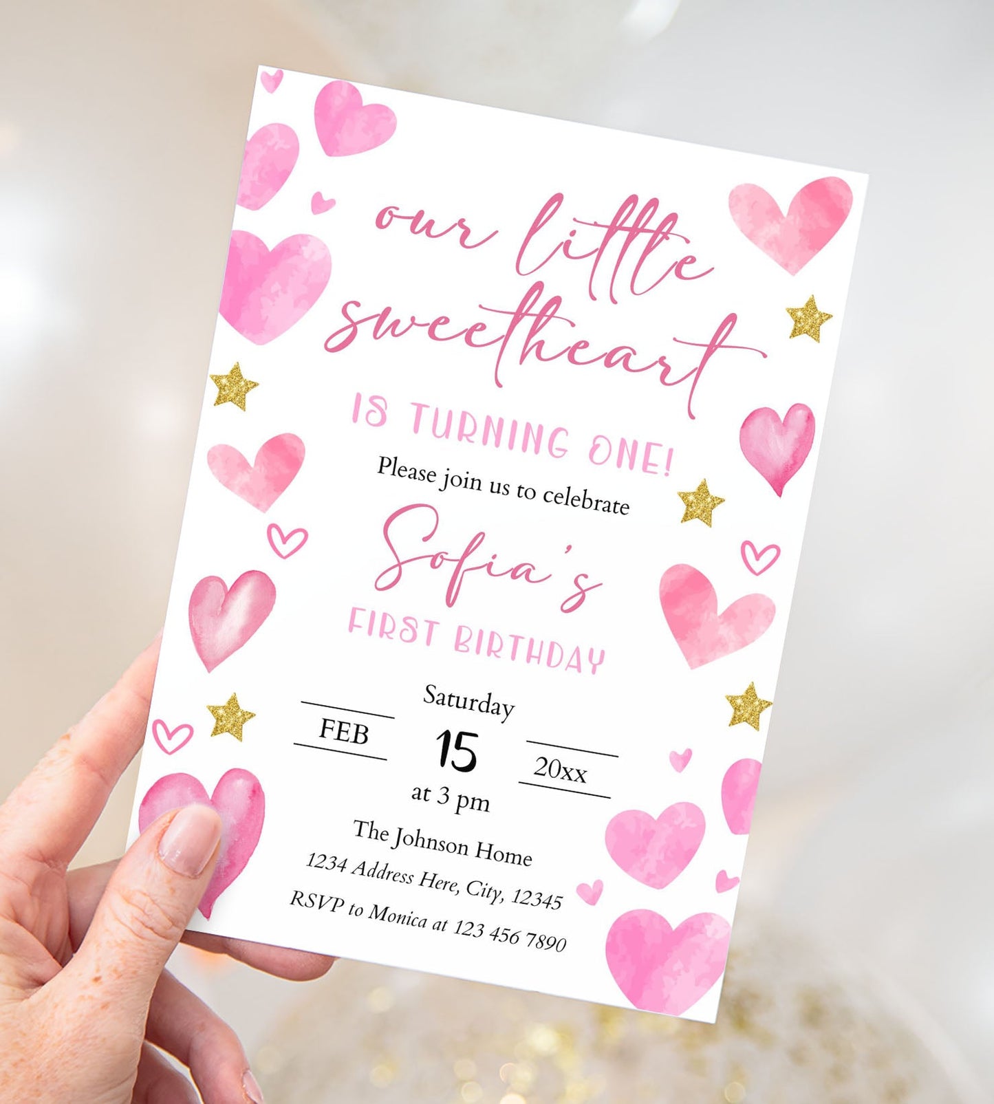 Valentine's Day 1st Birthday Invitation - Canva Template - Invitations - Mama Life Printables