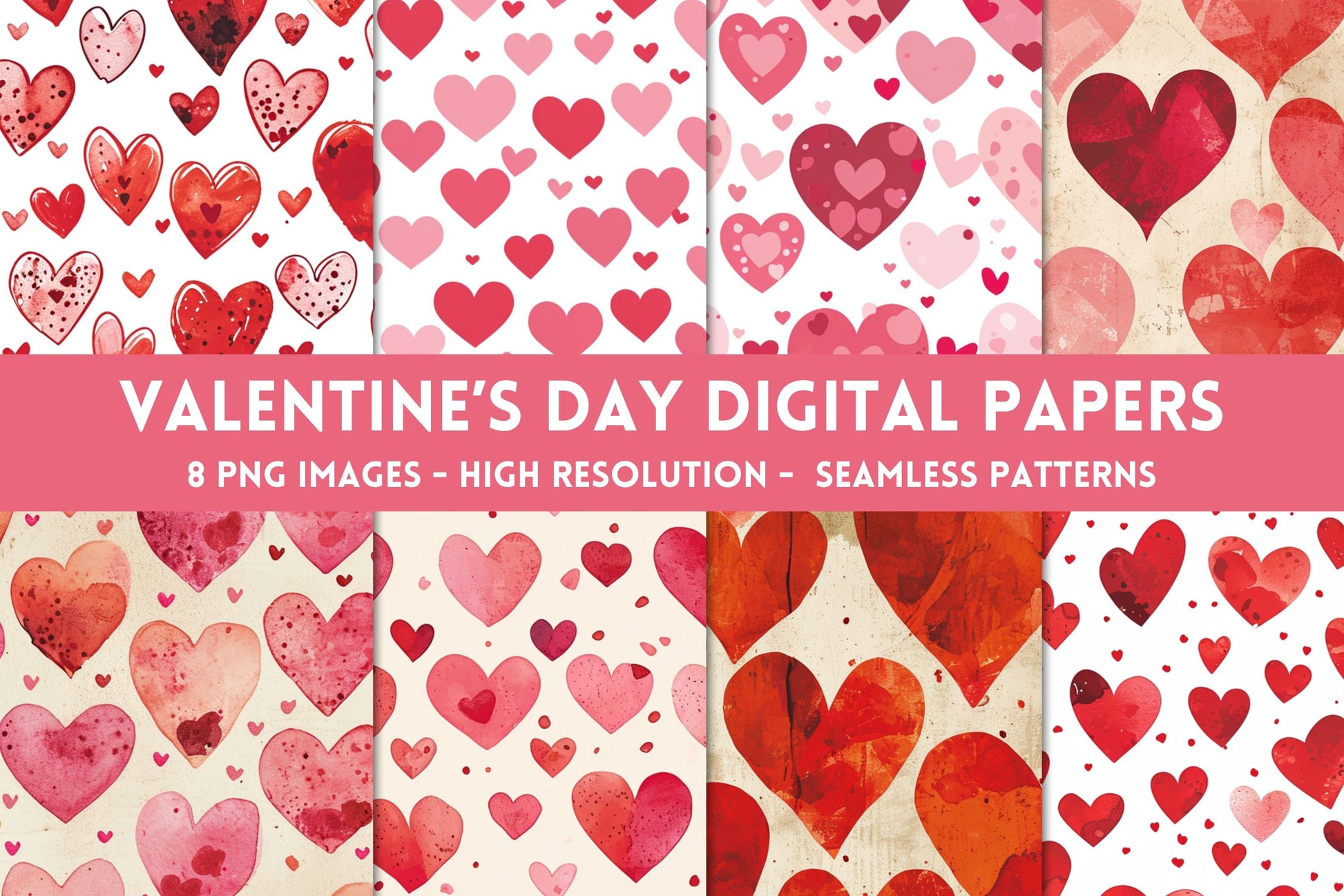 Valentine's Day Digital Papers | Seamless Patterns - Digital Papers - Mama Life Printables