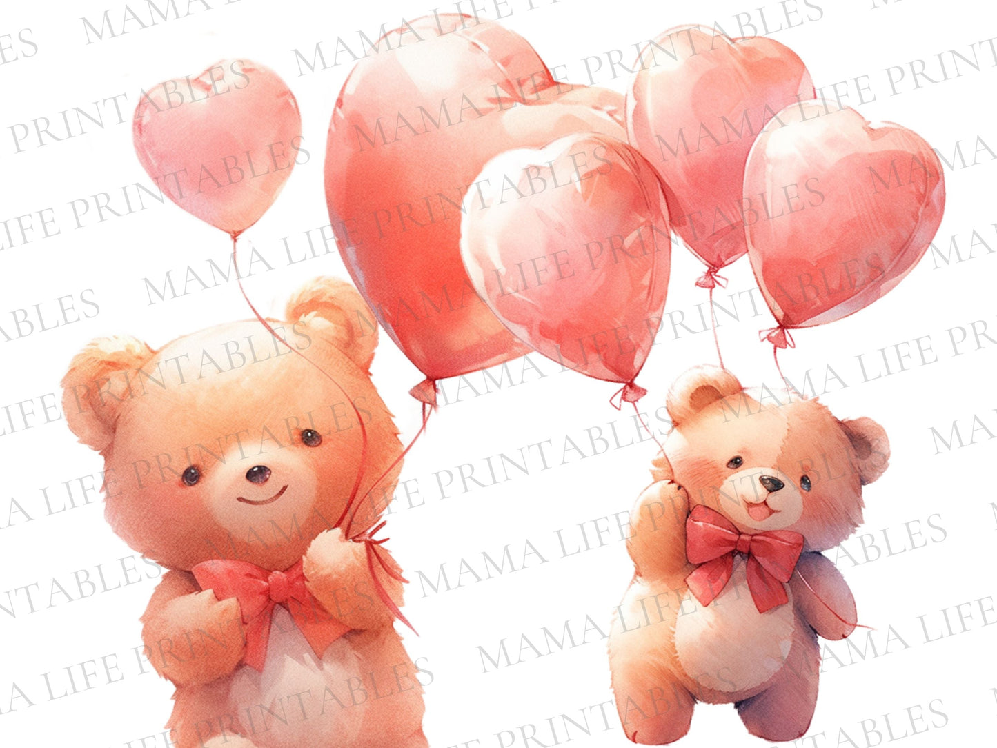 Valentine's Day Teddy Bear Holding Balloons Cliparts - Digital Artwork - Mama Life Printables