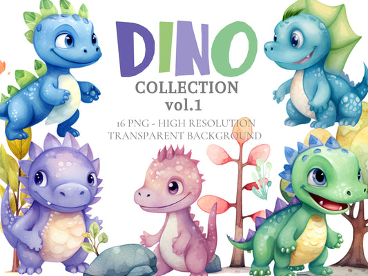 Watercolor Baby Dinosaurs PNG Cliparts Vol 1 - Digital Artwork - Mama Life Printables