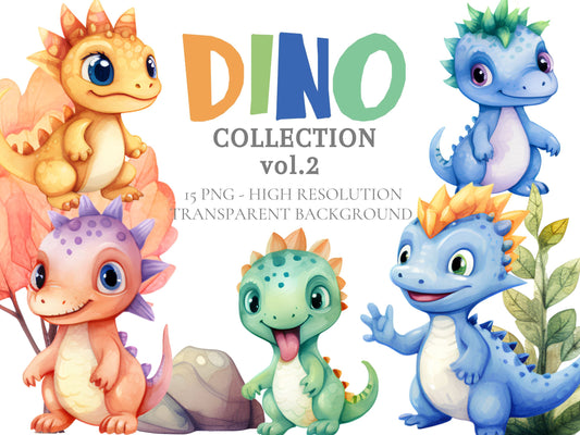 Watercolor Baby Dinosaurs PNG Cliparts Vol 2 - Digital Artwork - Mama Life Printables